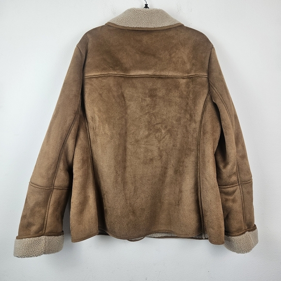 Lauren Ralph Lauren Faux Suede Jacket with Faux Shearling Trim Cognac XL - Picture 7 of 11